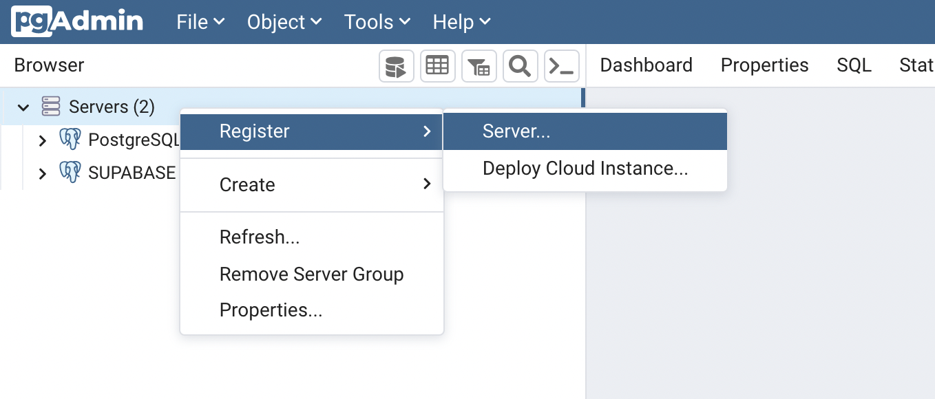 Register a new postgres server.